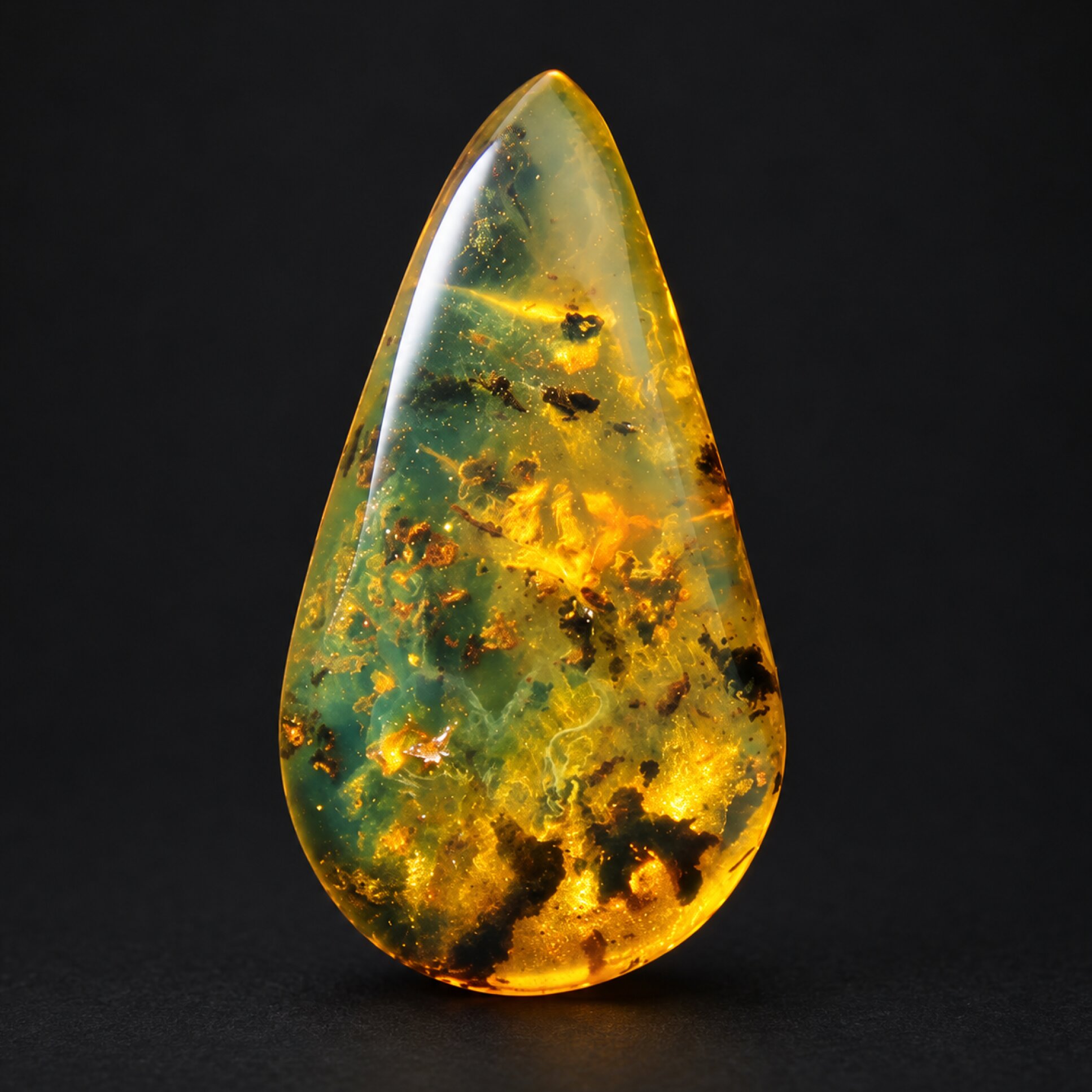 Handcrafted green blue polished Dominican amber