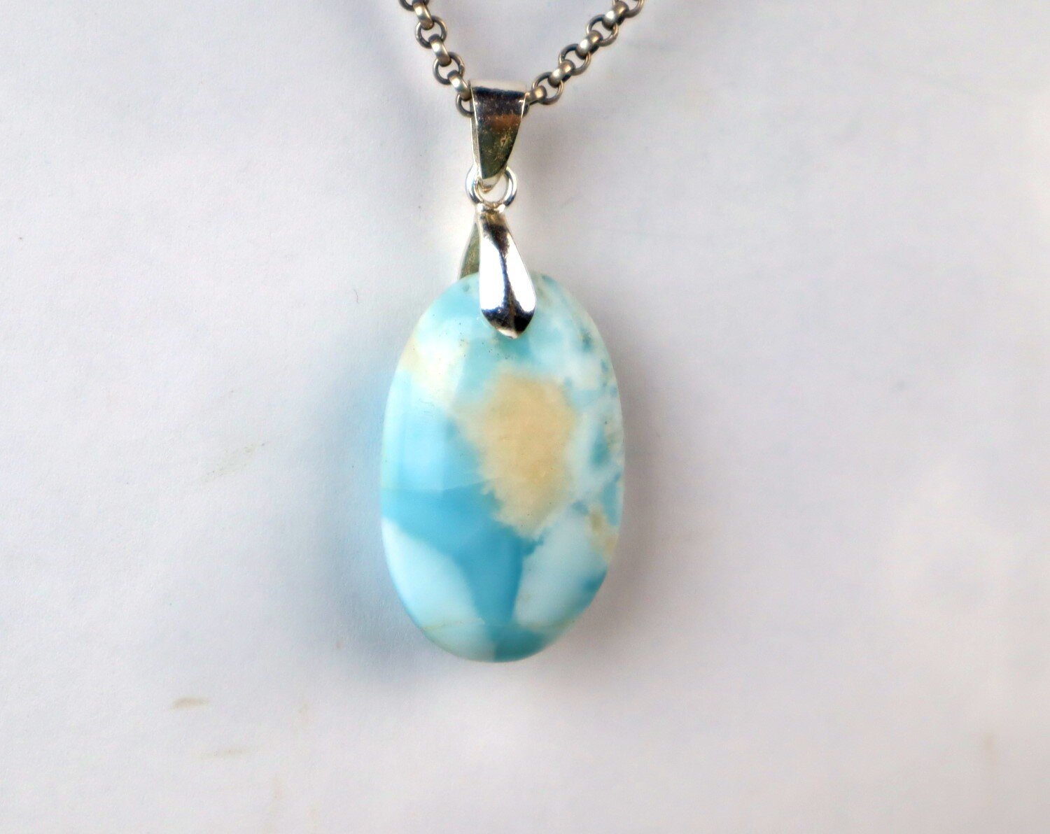 1.8 Inch 11g Genuine Dominican light Blue LARIMAR Oval Pendant 925 Silver – photo 4