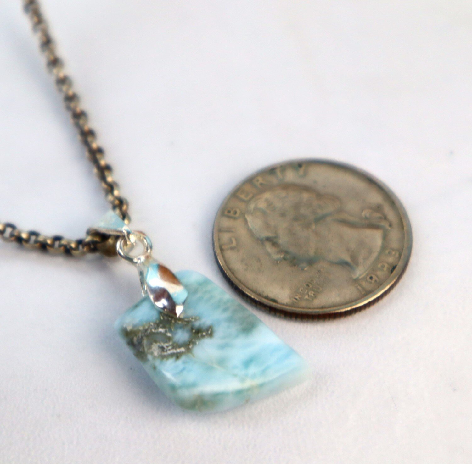 Beautiful Natural Light Blue Larimar .925 Sterling Silver Pendant 33mm – photo 9