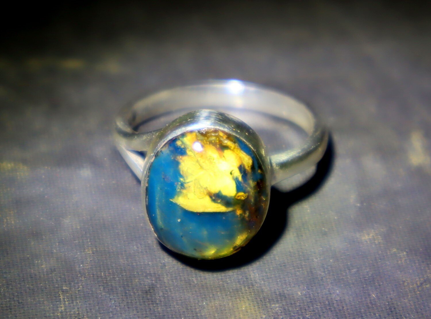 Handcrafted Natural Deep Blue Amber 925 Sterling Silver Oval Ring US#5.75 – photo 6