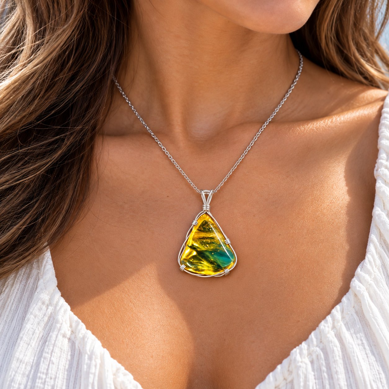 Genuine yellow green polished Dominican amber – photo 3