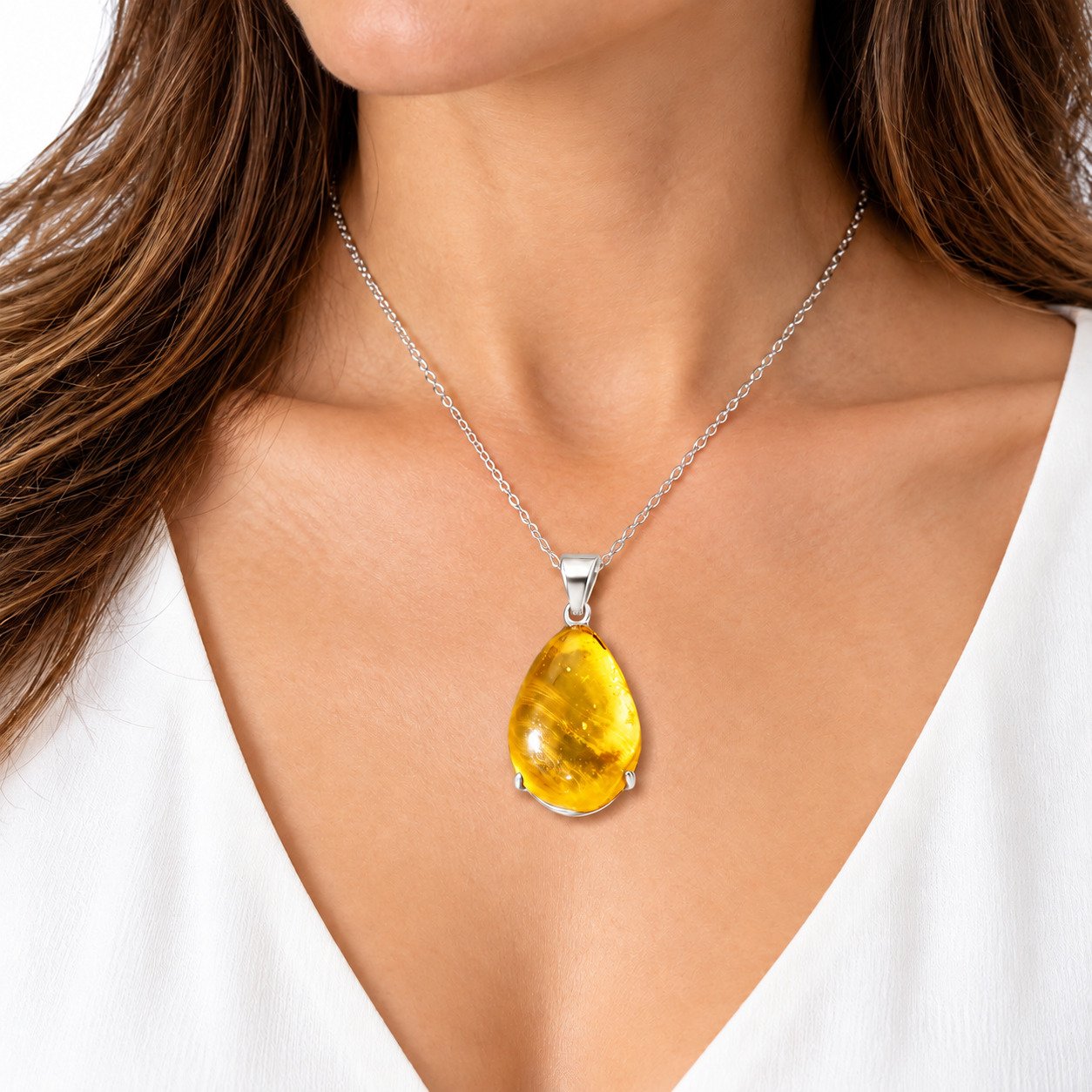 Studio made olive green Dominican amber sterling silver pendant 3.1g – photo 4
