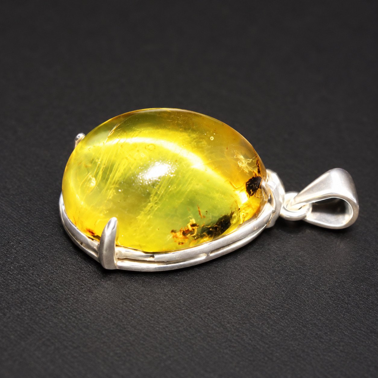 Studio made olive green Dominican amber sterling silver pendant 3.1g – photo 7