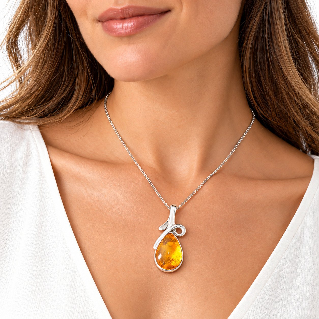 Studio made yellow green Dominican amber sterling silver pendant 1.6g – photo 2