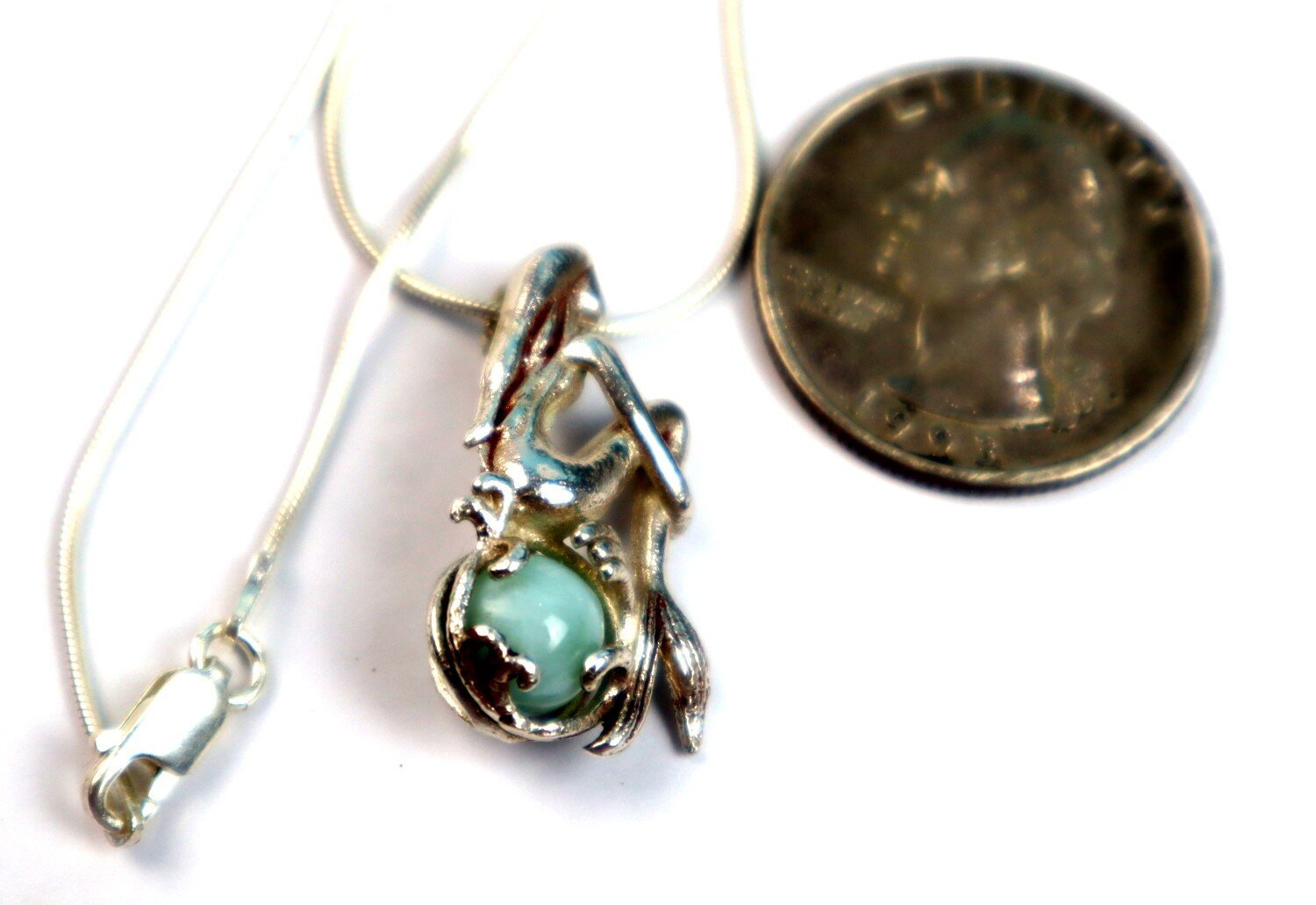 Natural Blue Larimar .925 Silver Mermaid Nixe Pendant 27mm free chain Necklace – photo 4