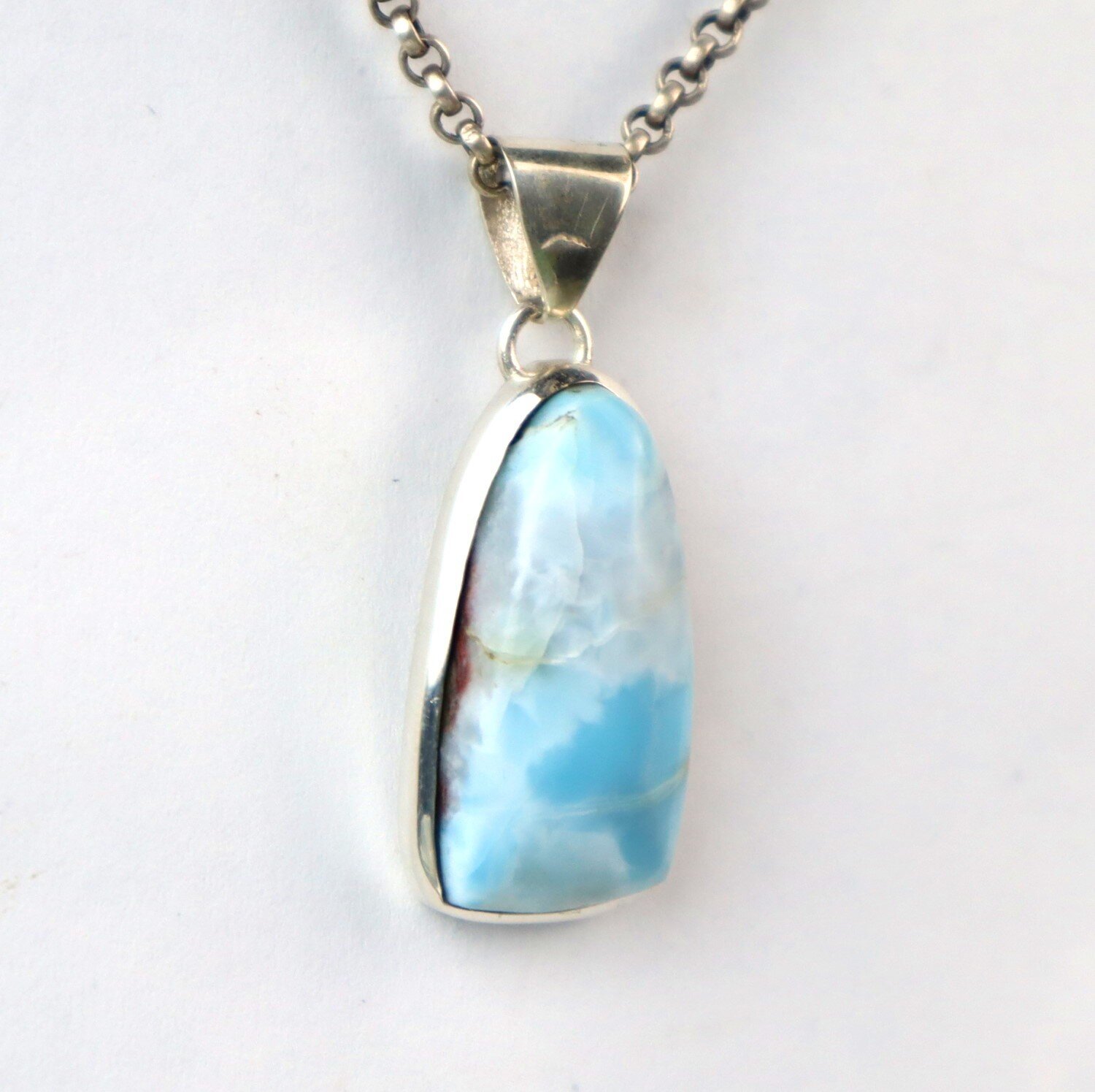 Larimar Blue 925 Sterling Silver Shield Shape Pendant 38mm – photo 4