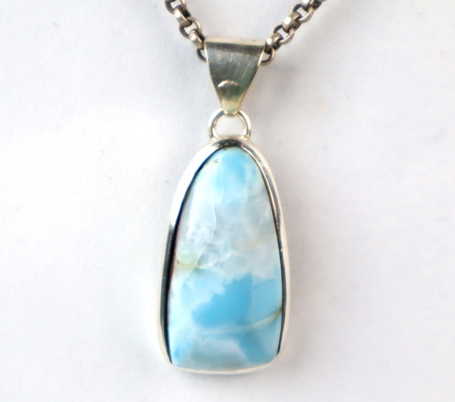 Larimar Blue 925 Sterling Silver Shield Shape Pendant 38mm – photo 6