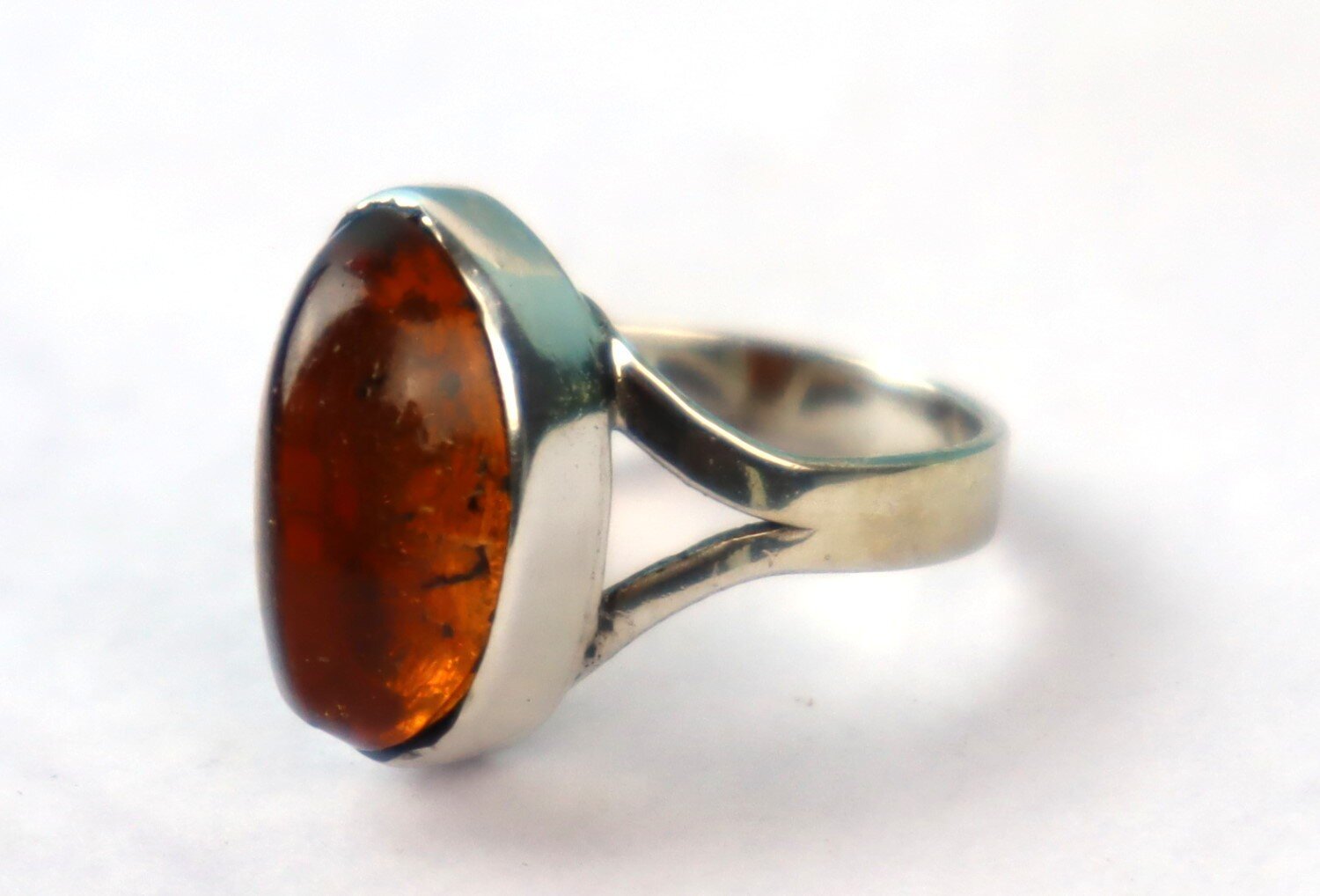 Natural Clear Light Orange Amber .925 Sterling Silver Ring #6 free resizing – photo 6