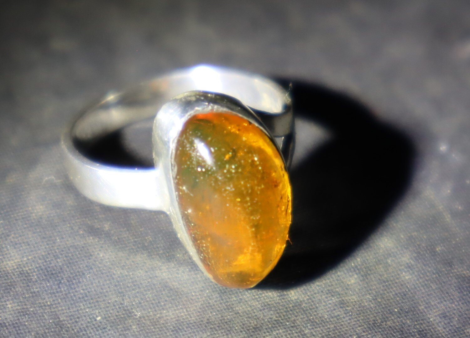 Natural Clear Light Orange Amber .925 Sterling Silver Ring #6 free resizing – photo 9