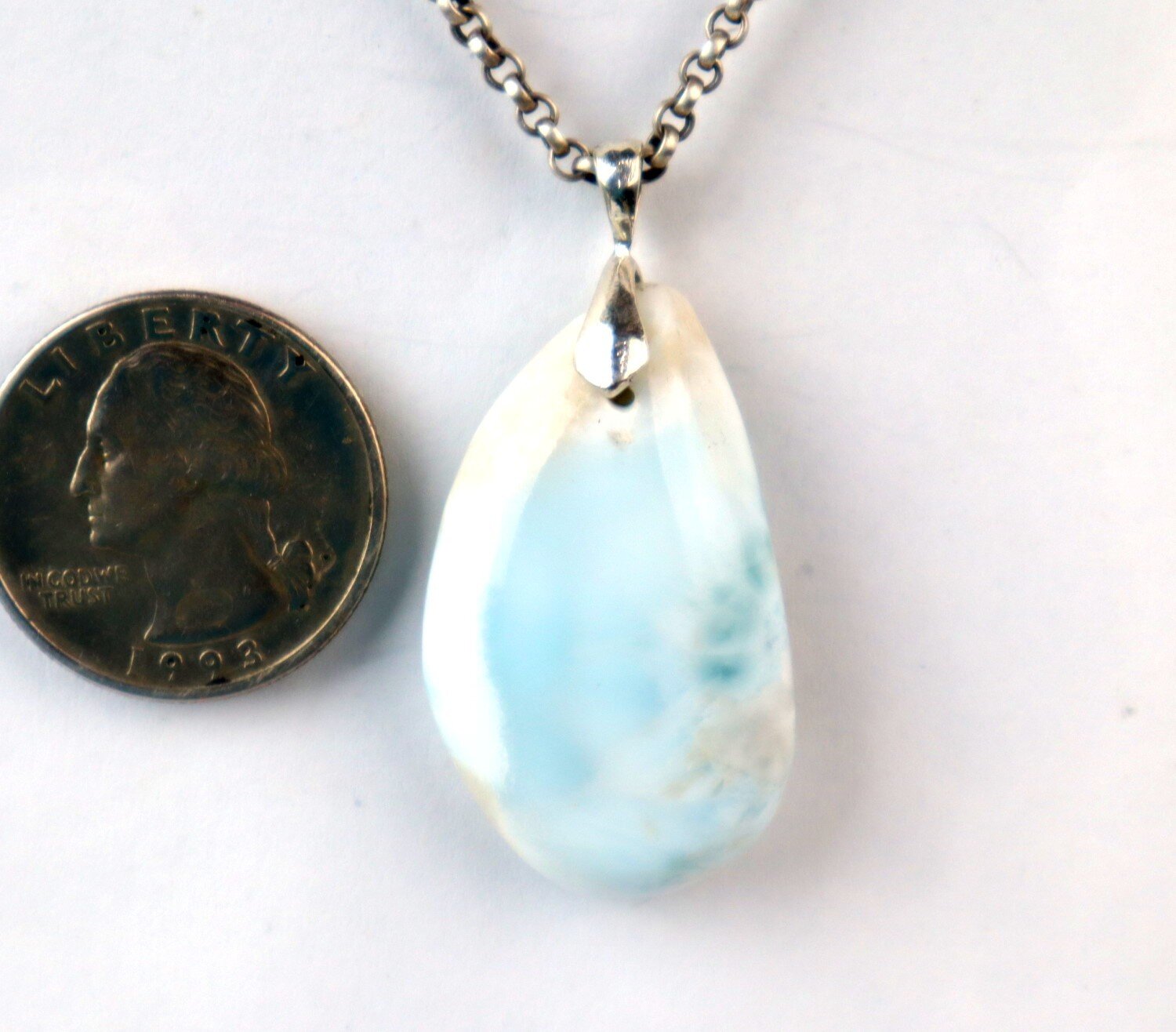 Genuine Authentic Sea Blue Larimar 925 Sterling Silver Freeform Pendant 44mm – photo 7