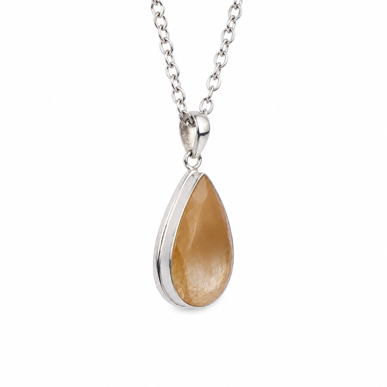 Polished Statement Yellow Quartz 925 Sterling Silver Teardrop Pendant 52mm – photo 3