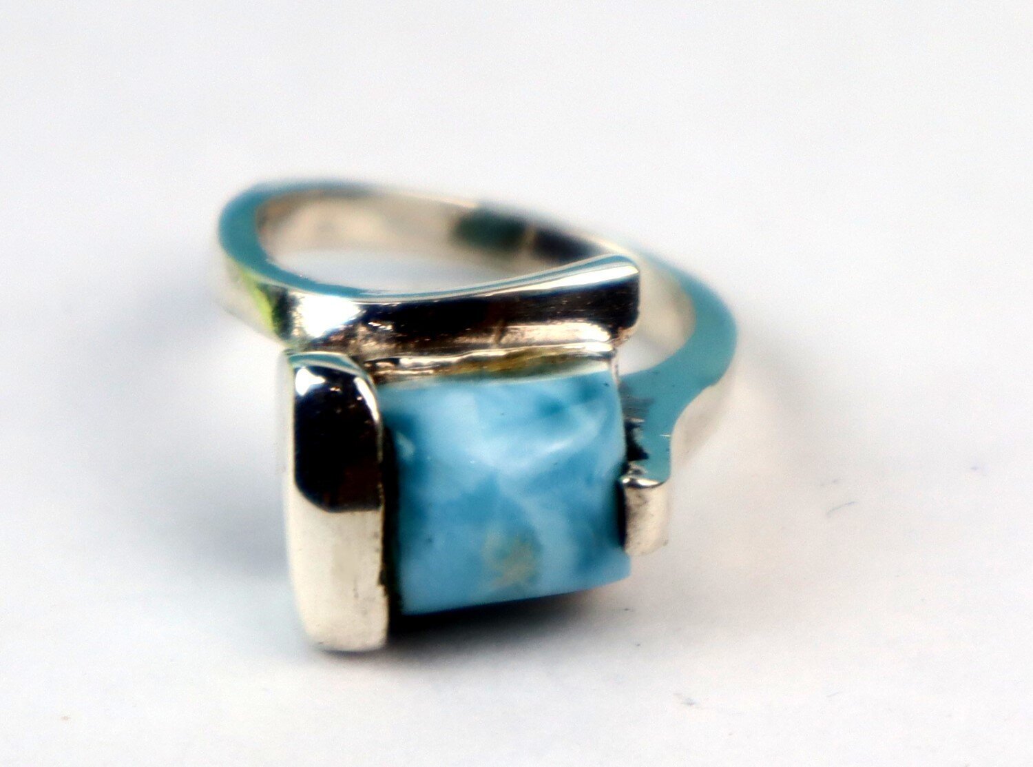 Natural Sky Blue Larimar .925 Sterling Silver Ring #6.5 – photo 3