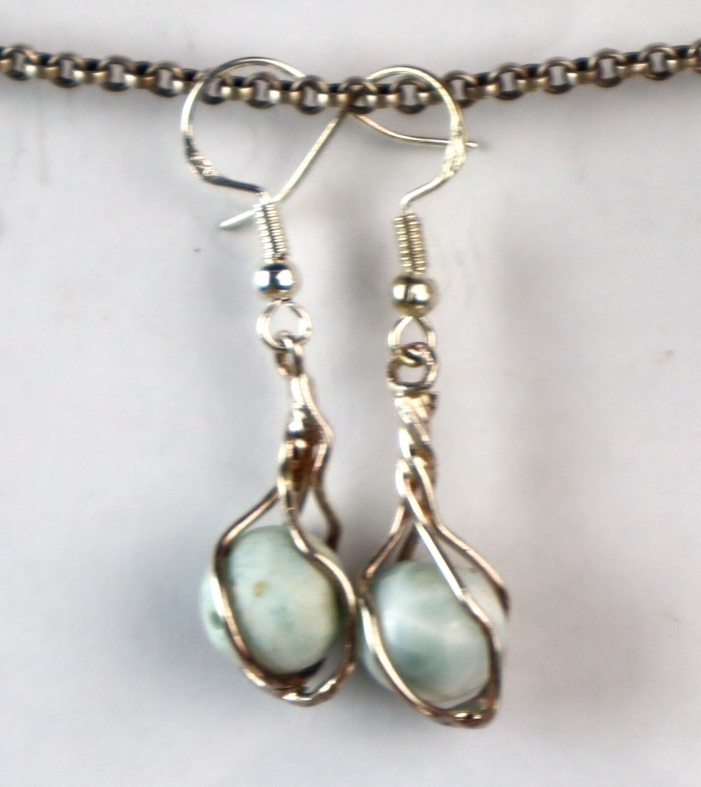 Beautiful Natural Light Blue Larimar .925 Sterling Silver Dangle Earrings 42.0mm – photo 6