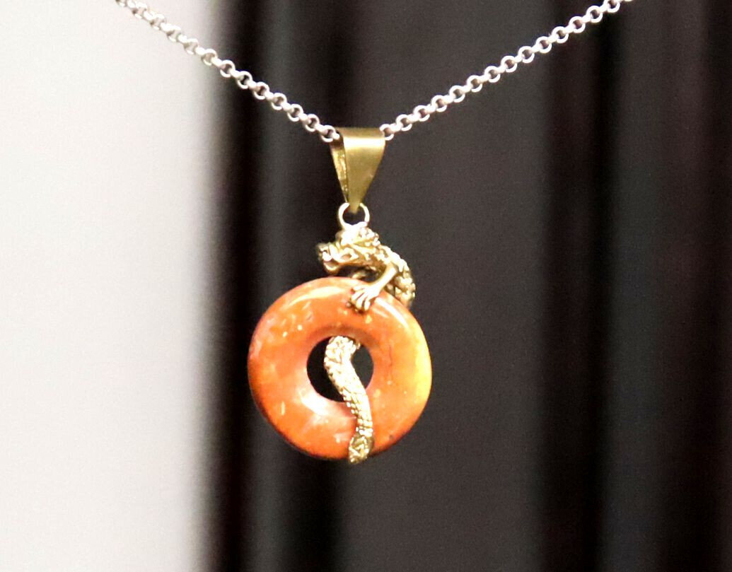 Beautiful Natural Red Jasper Dragon Donuts Pendant 2 inch – photo 3