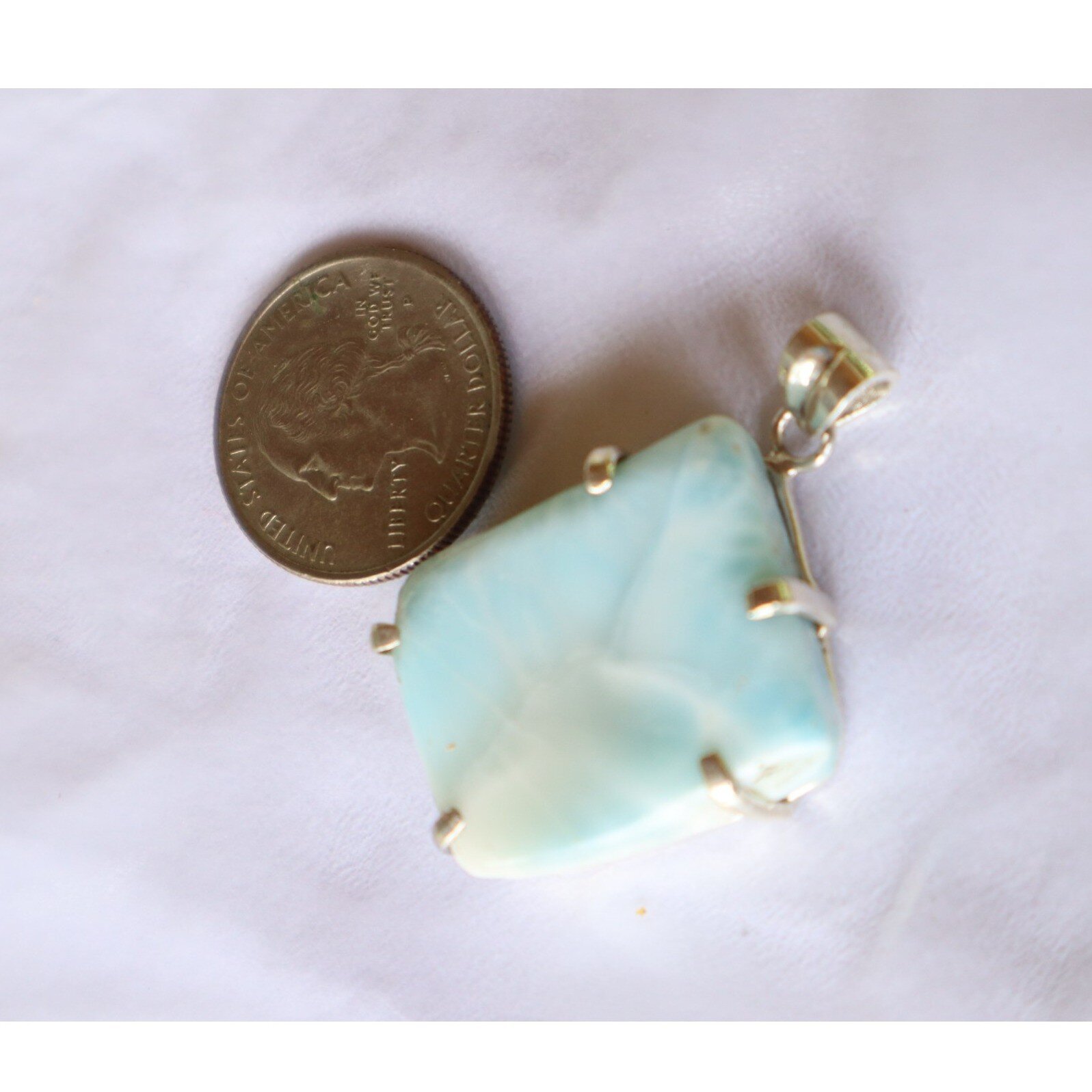 Genuine 15.7g heavy Light Blue Larimar 925 Sterling Silver Slab Pendant 44mm – photo 6