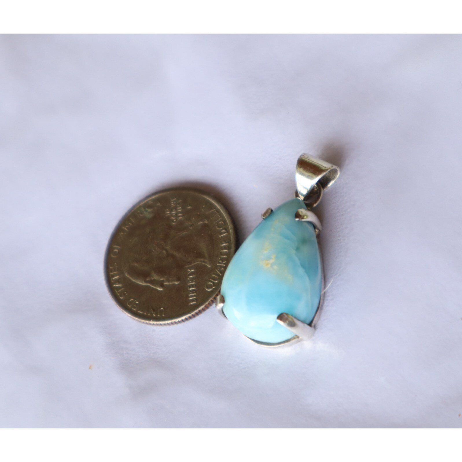 Genuine Beautiful Sky Blue Larimar 925 Sterling Silver Teardrop Pendant 32mm 6.1g – photo 8