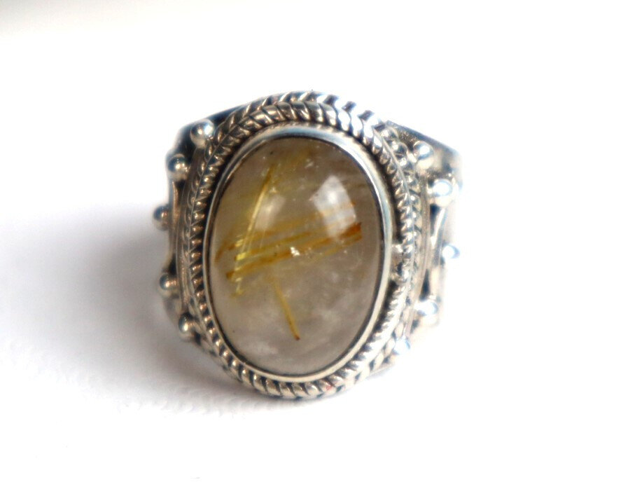 Finest Clear White with golden design Labradorite .925 Sterling Silver Ring #6 – photo 5