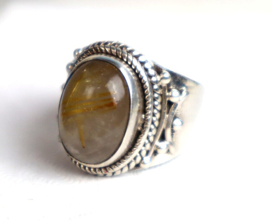 Finest Clear White with golden design Labradorite .925 Sterling Silver Ring #6 – photo 6