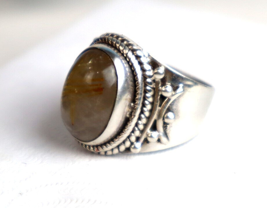 Finest Clear White with golden design Labradorite .925 Sterling Silver Ring #6 – photo 7