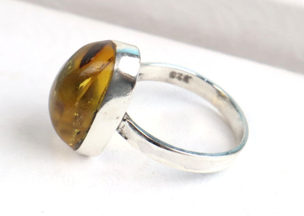 Exquisite Natural Clear Light Green Amber .925 Sterling Silver Ring #6 – photo 3