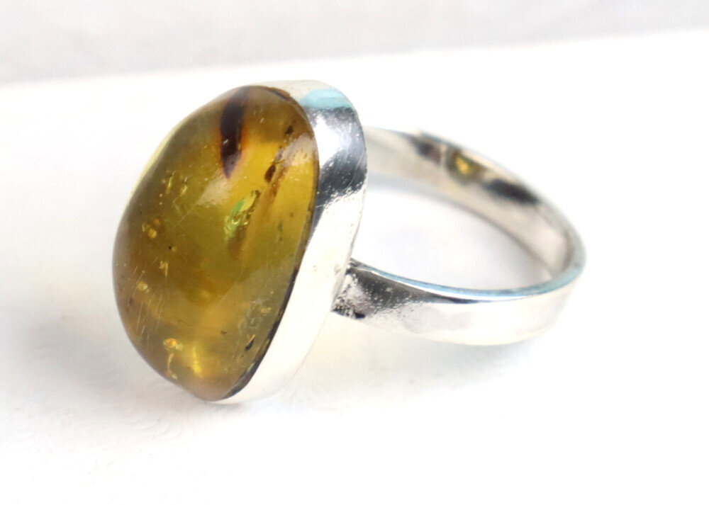Exquisite Natural Clear Light Green Amber .925 Sterling Silver Ring #6 – photo 4