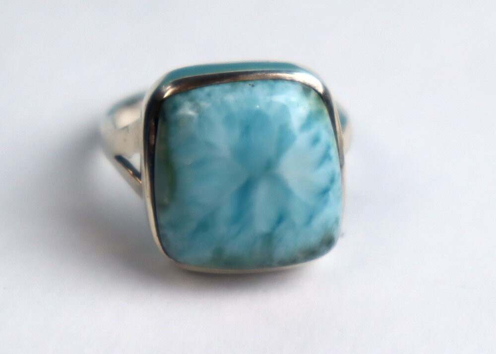 Unusual Pattern Natural Sky Blue Larimar .925 Sterling Silver Ring #7 – photo 5