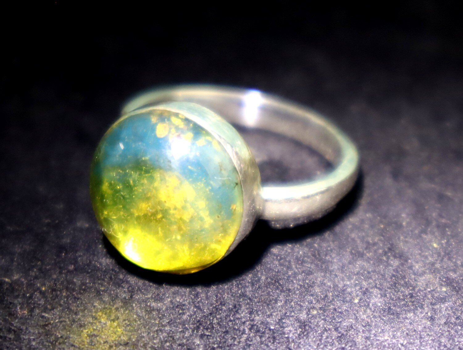 Lovely Natural Clear Yellow Blue Amber .925 Sterling Silver Ring #6 – photo 6