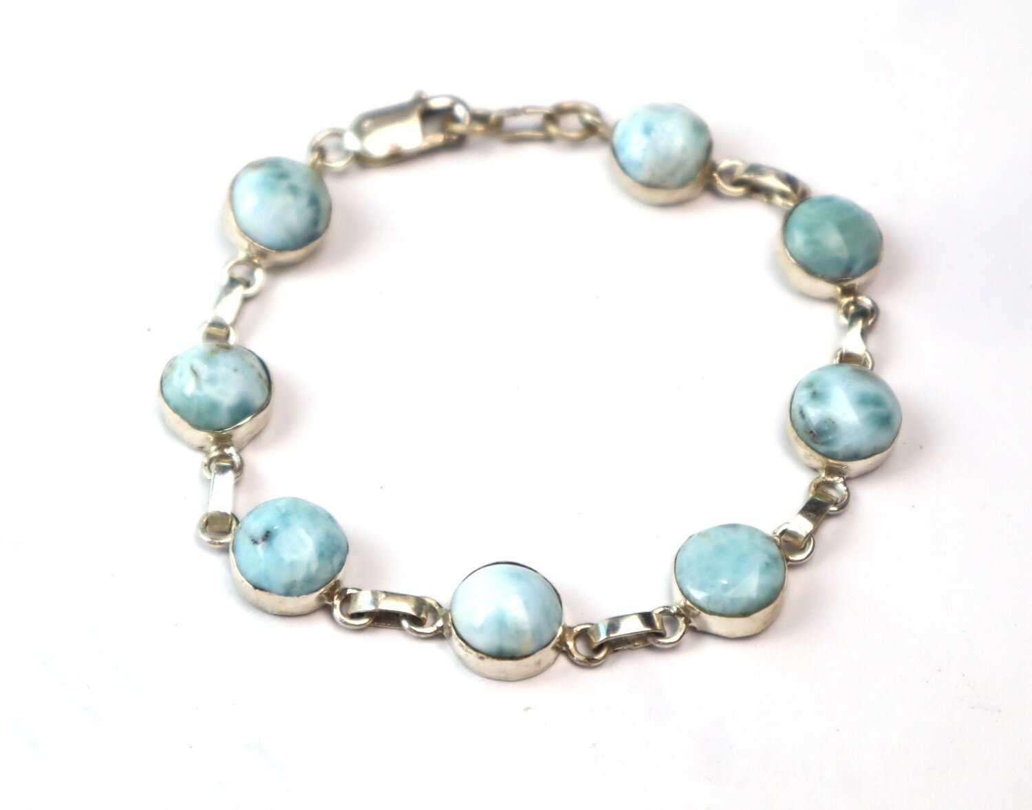 Lovely Natural Sky Blue Larimar .925 Sterling Silver Bracelet 8inch – photo 3