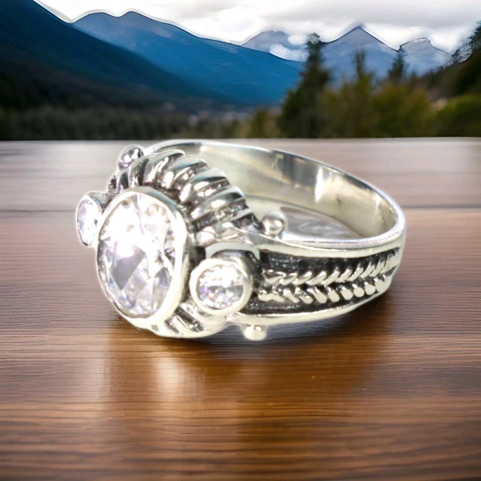 Impressive Clear Faceted Cubic Zirconia .925 Sterling Silver Ring #8 – photo 3