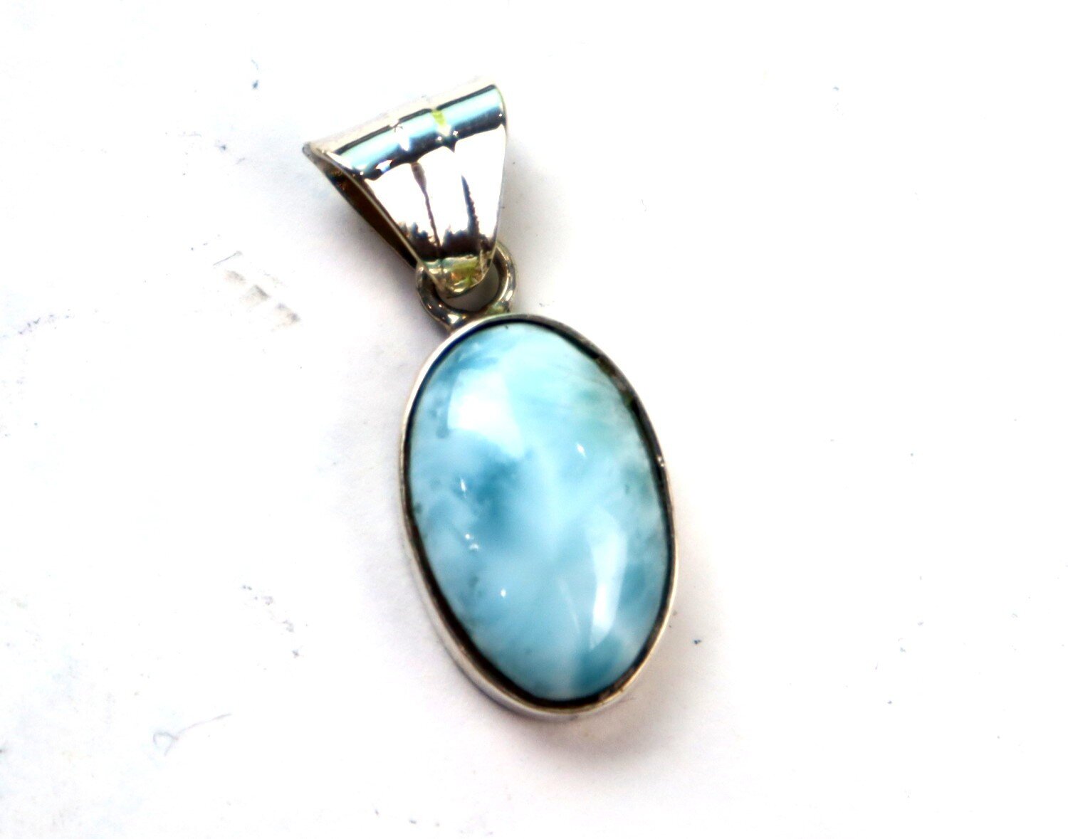 Natural Sky Blue Larimar .925 Sterling Silver Oval Pendant 28mm