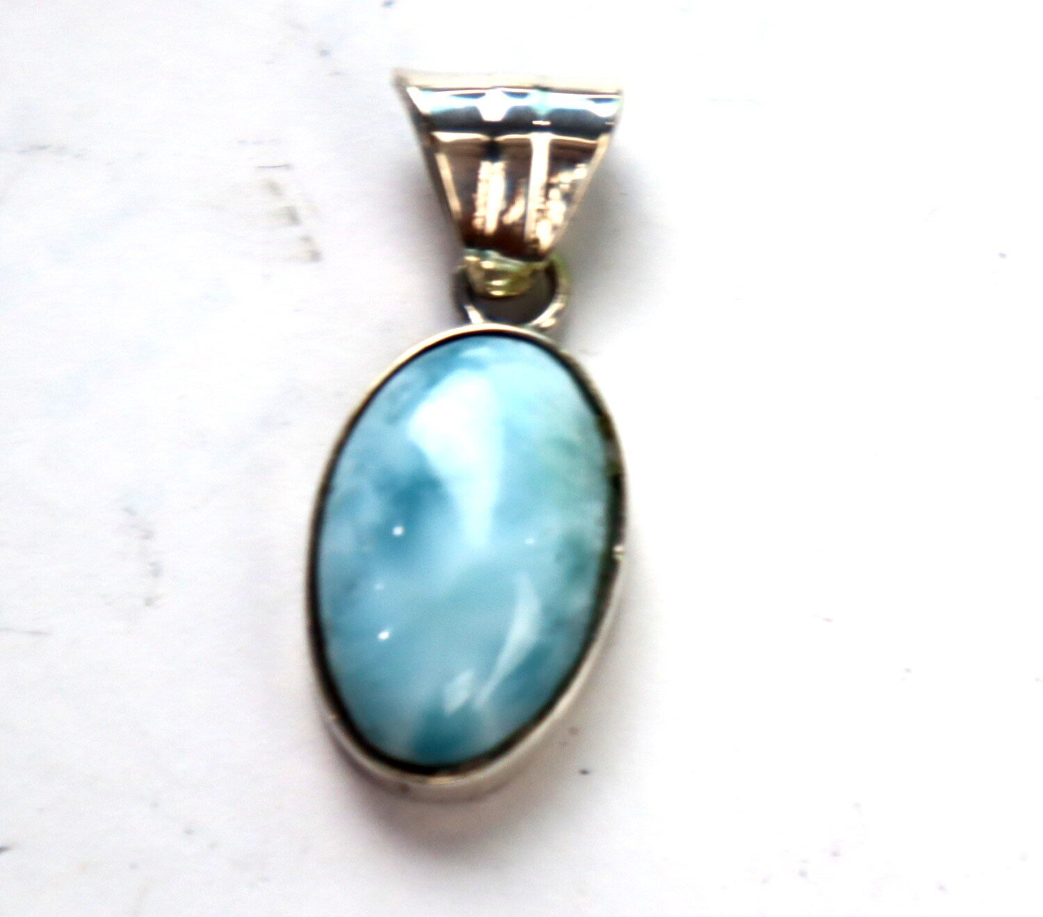 Natural Sky Blue Larimar .925 Sterling Silver Oval Pendant 28mm – photo 5