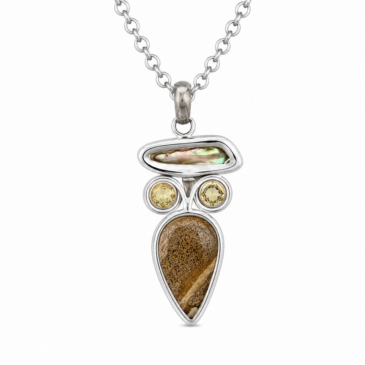 Authentic Beautiful Brown Yellow Picture Jasper, Citrine & Abalone Pendant 60mm – photo 3