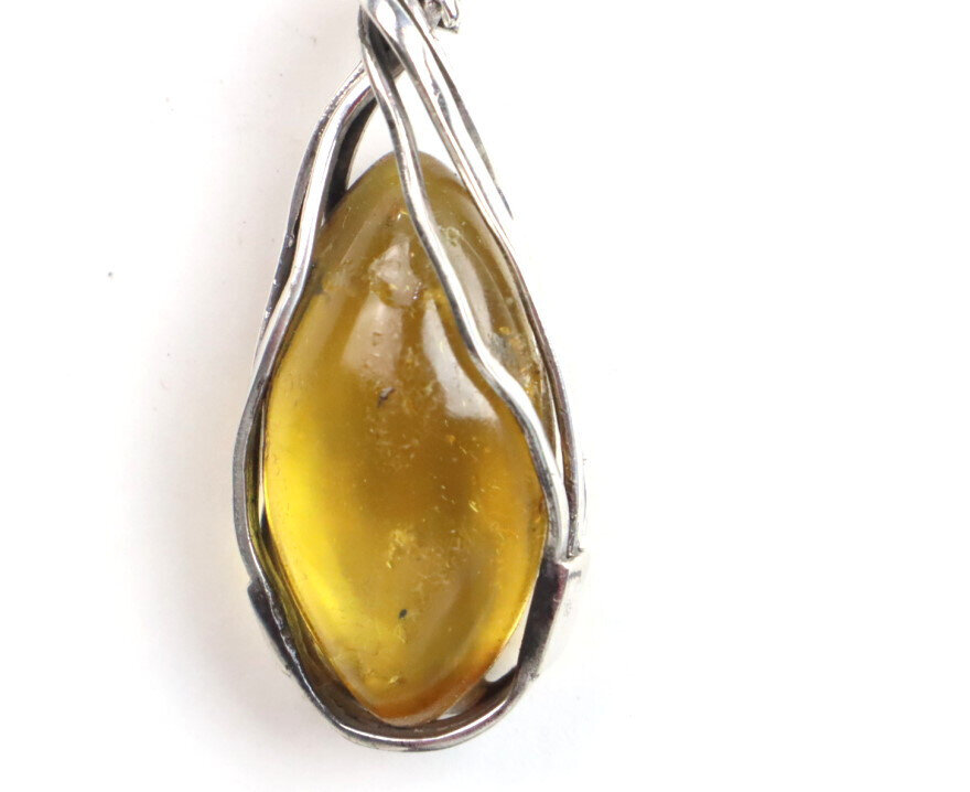 Exquisite Handcrafted Natural Clear Amber solid 925 Sterling Silver Pendant 48mm – photo 4