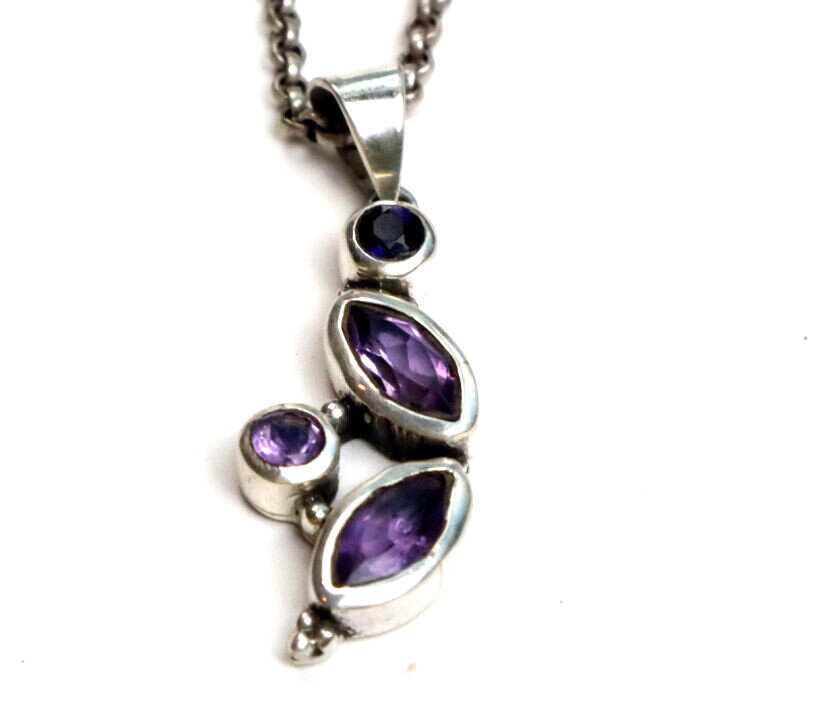 Natural Amethyst Pendant 925 Sterling Silver 42mm Clear Deep Purple