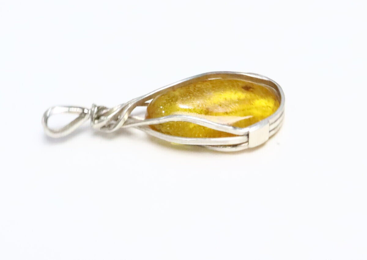 Natural Clear Amber fossil Insect Bee Wasp .925 Sterling Silver Pendant 50mm – photo 3