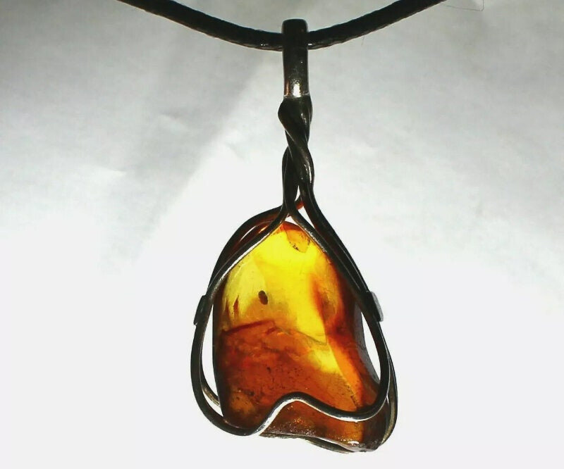 Handcrafted Natural Clear Green Orange Amber .925 Sterling Silver Pendant 45mm – photo 6