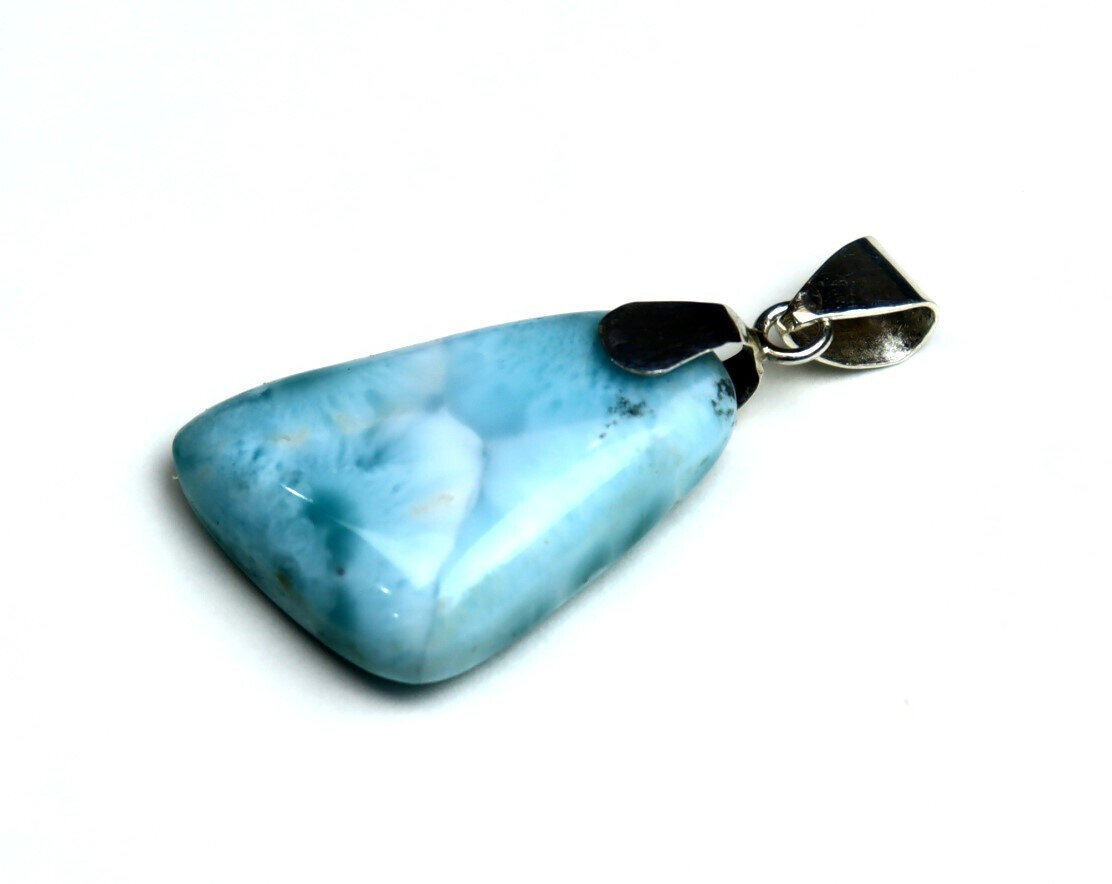 Finest Natural Sky Blue Larimar .925 Sterling Silver Pendant 49mm – photo 6
