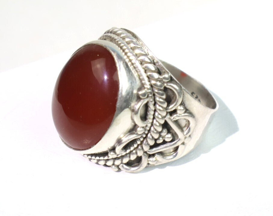 Impressive Natural carnelian Quartz .925 Sterling Silver Ring #8.5 – photo 6