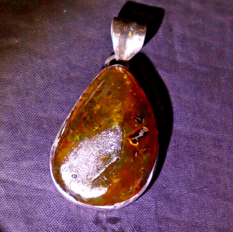 Beautiful Natural Translucent Green Brown Amber .925 Sterling Silver Pendant – photo 5