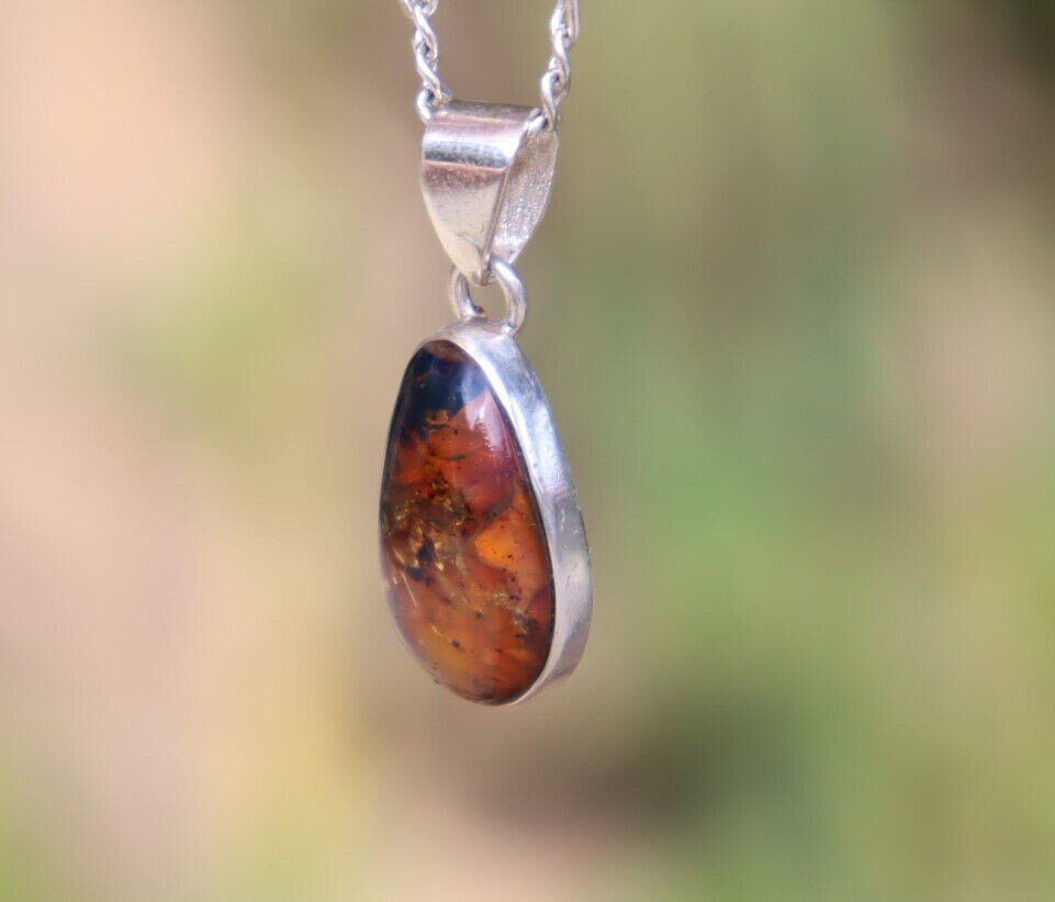 Exquisite Natural Clear Orange Blue Amber .925 Sterling Silver Pendant 31mm – photo 5