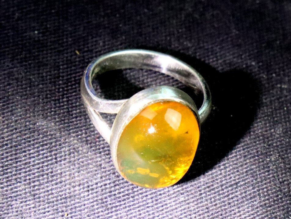 Beautiful Natural Clear Green Orange Amber .925 Sterling Silver Ring #6.5 – photo 4