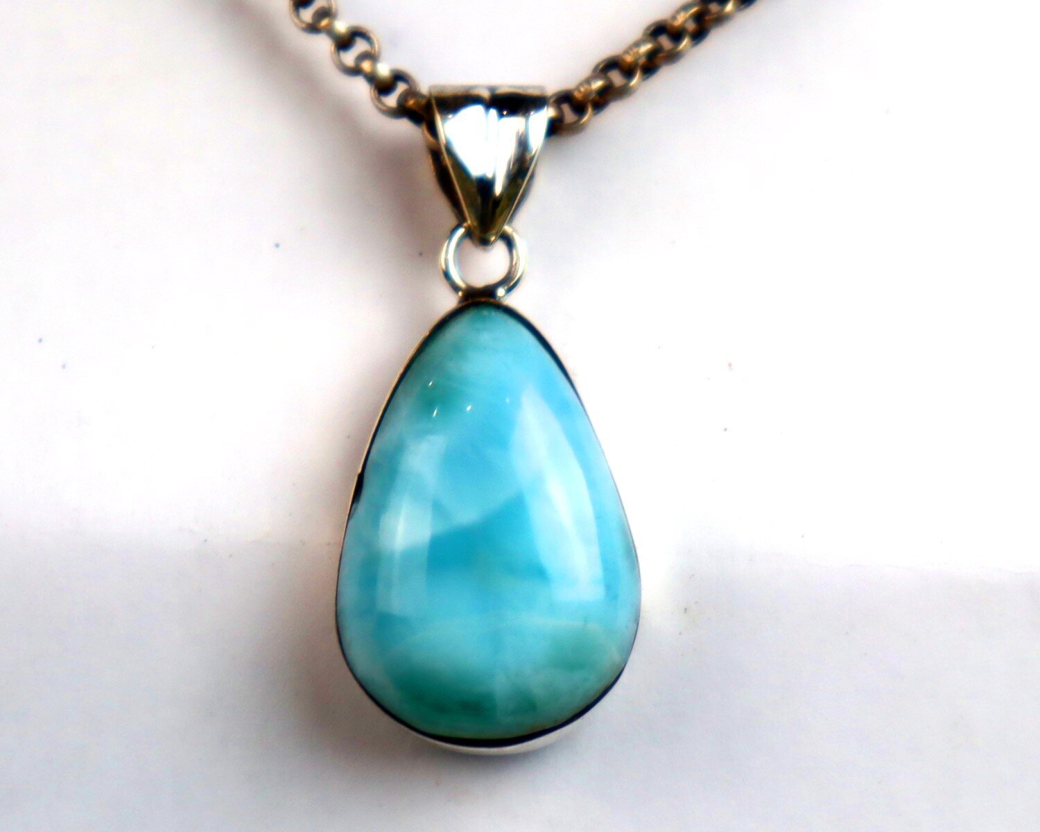 Excellent Natural Sky Blue Larimar .925 Sterling Silver Pendant 34mm – photo 5