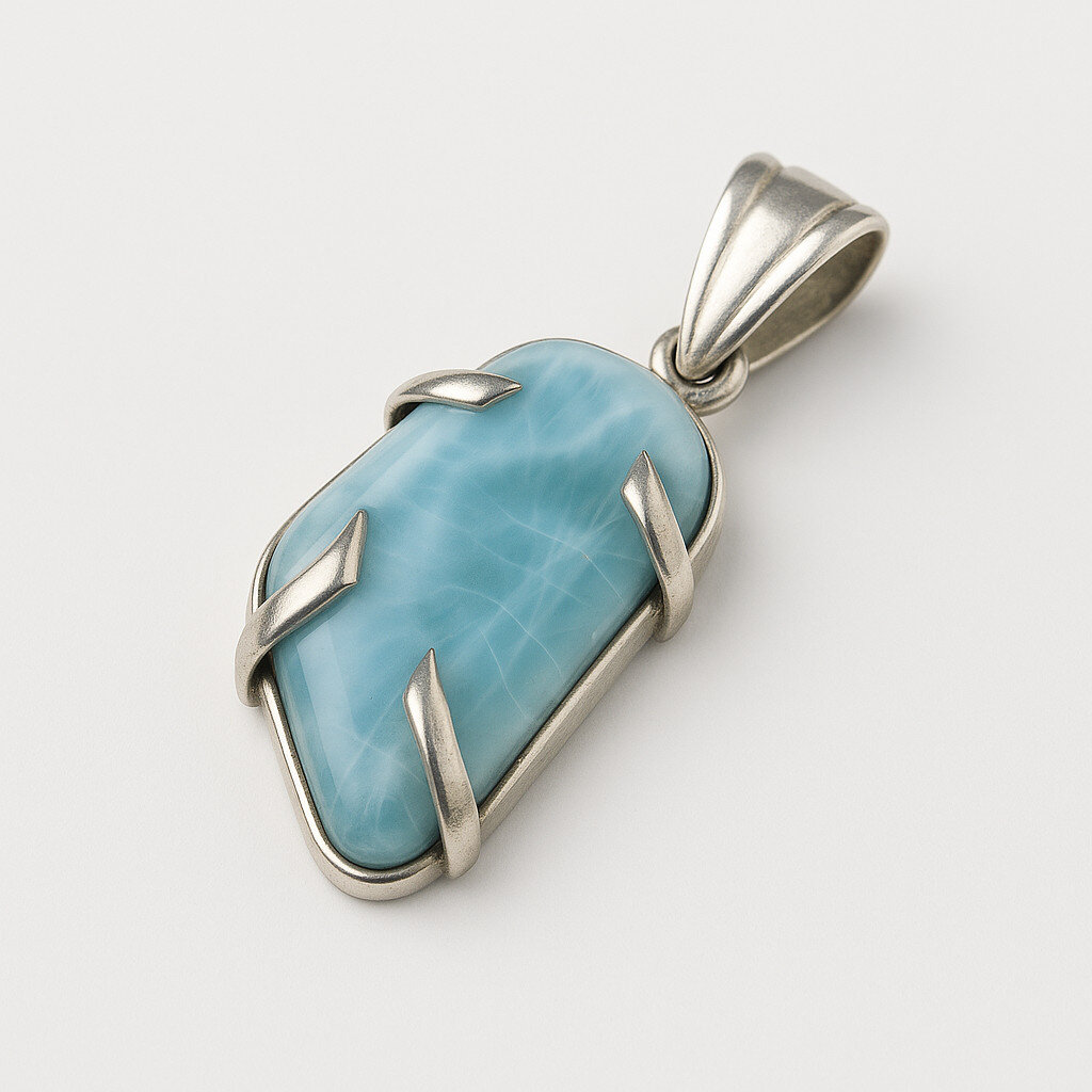 Excellent Natural Ocean Blue Larimar .925 Sterling Silver Pendant 50mm – photo 4