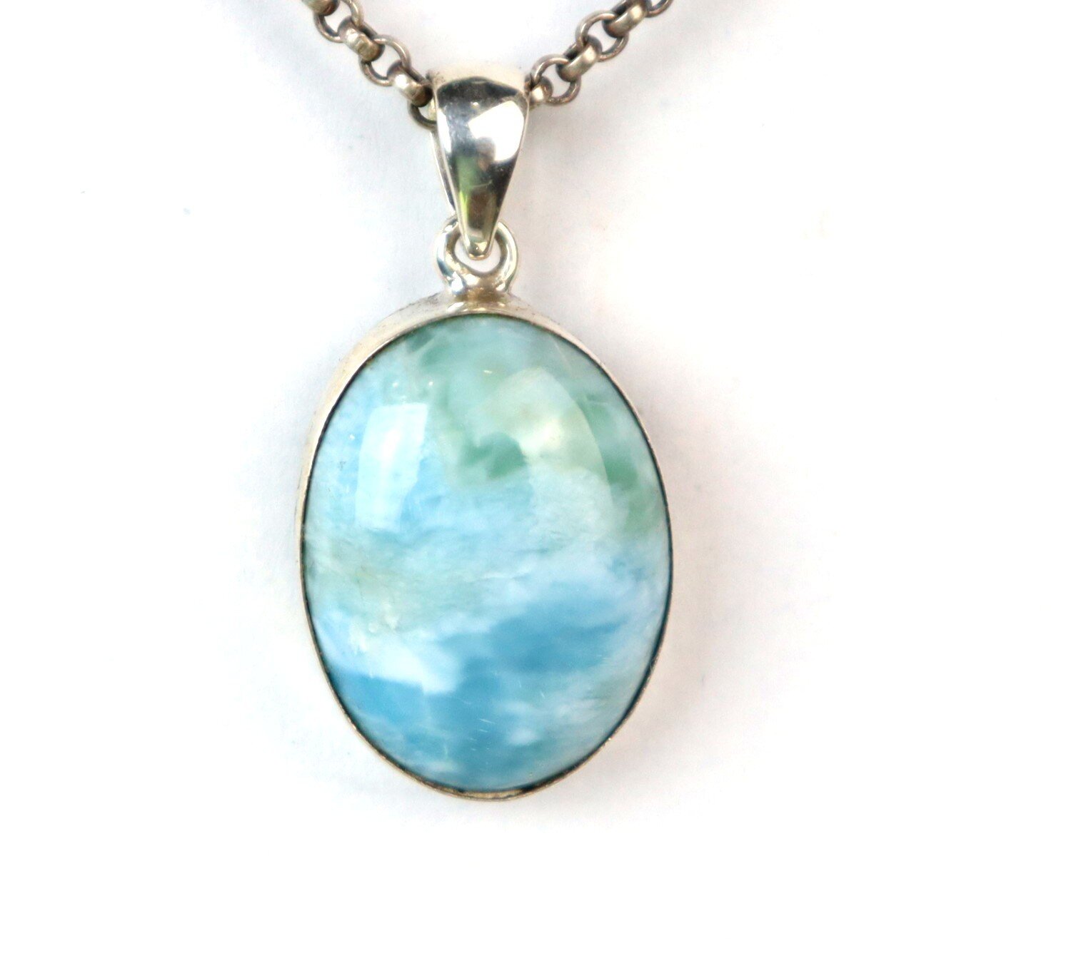 Genuine Dominican Blue Larimar Oval 925 Sterling Silver Pendant 1.4 Inch 5.2g – photo 7
