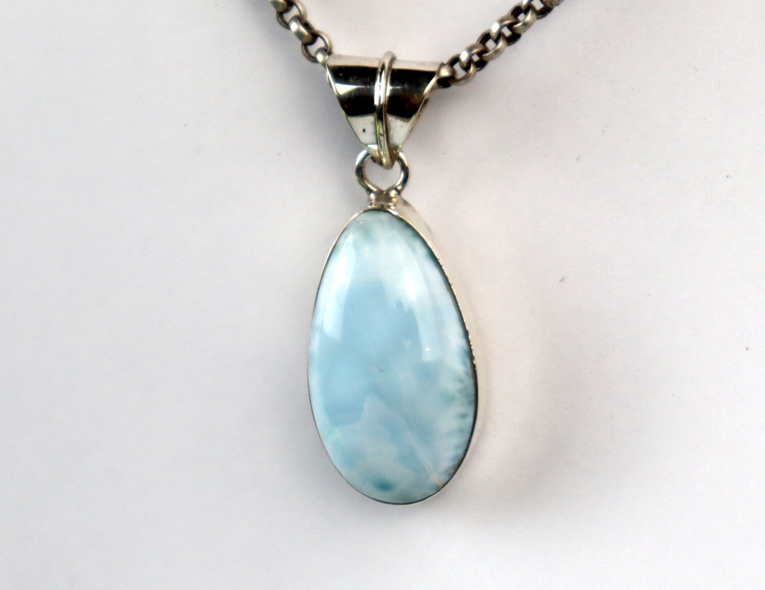 Beautiful Natural Light Blue Larimar .925 Sterling Silver Pendant 35mm – photo 8