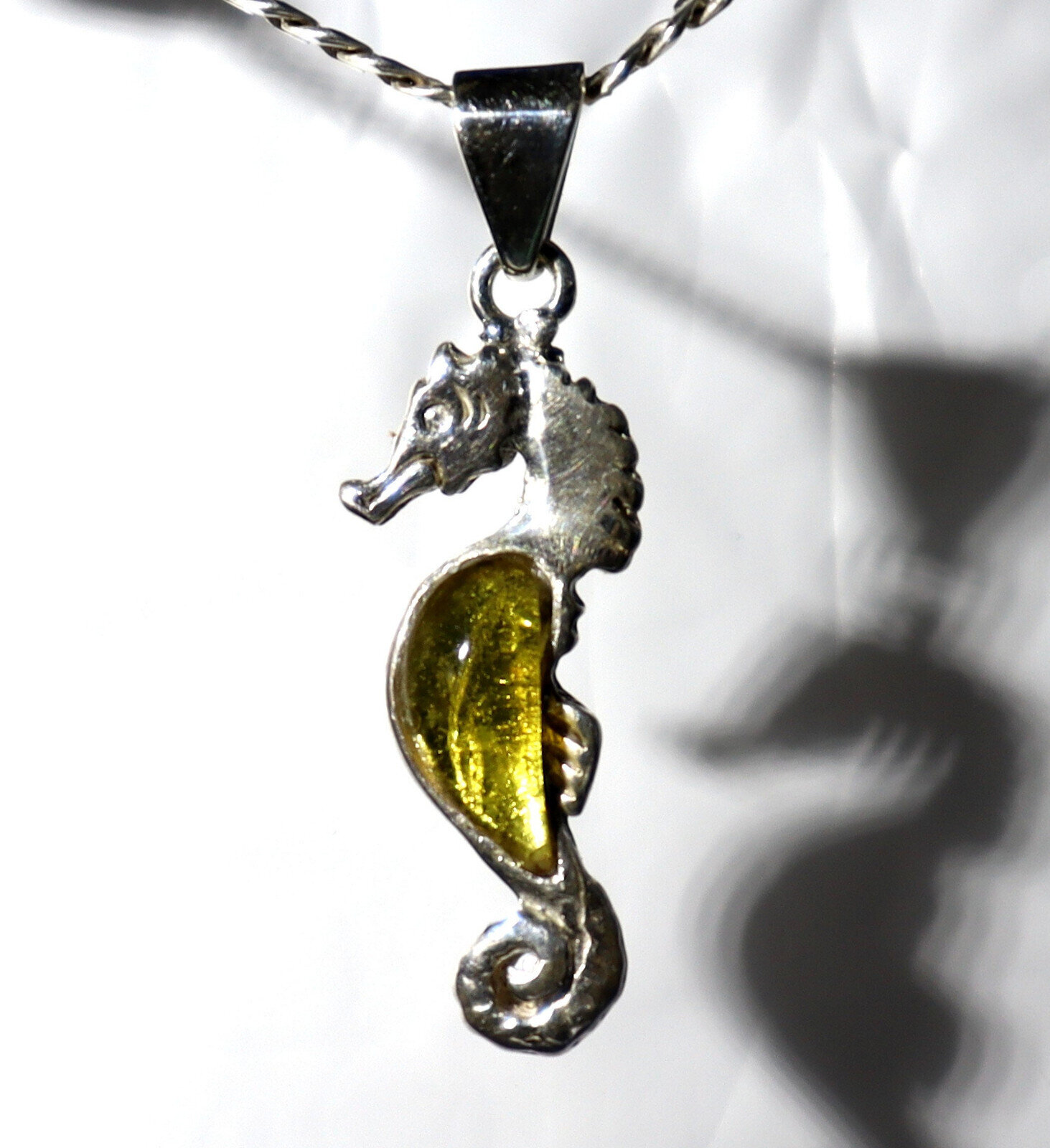Natural Clear Light Green Amber .925 Sterling Silver Seahorse Pendant 1.7 inch – photo 5