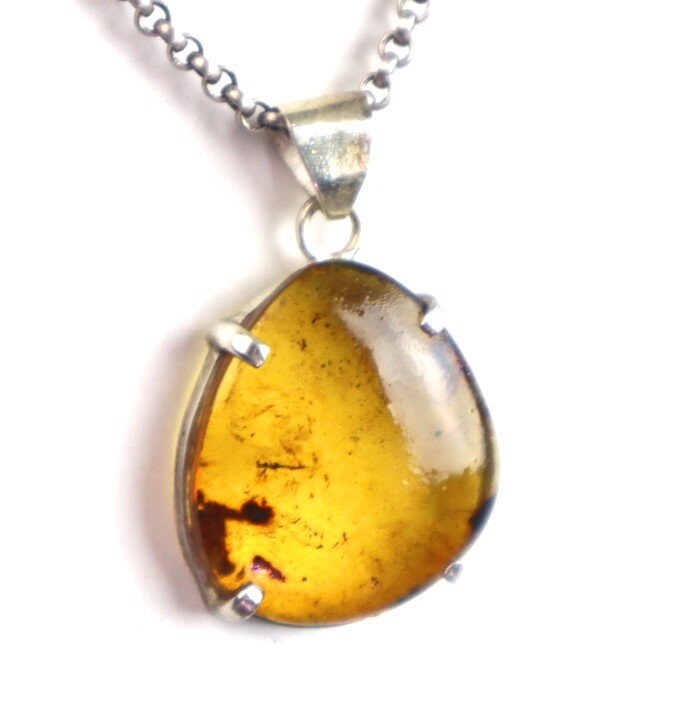 Beautiful Natural Clear Green Yellow Amber .925 Sterling Silver Pendant 36mm – photo 8