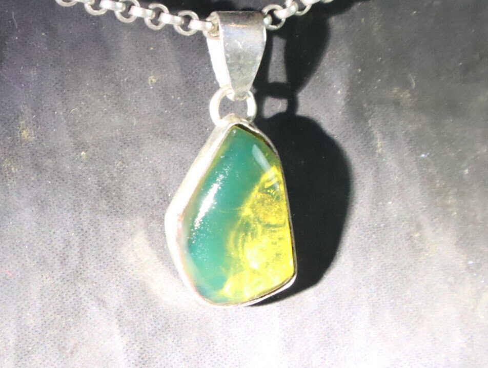 Finest Natural Clear Ocean Green Amber .925 Sterling Silver Pendant 29mm – photo 9