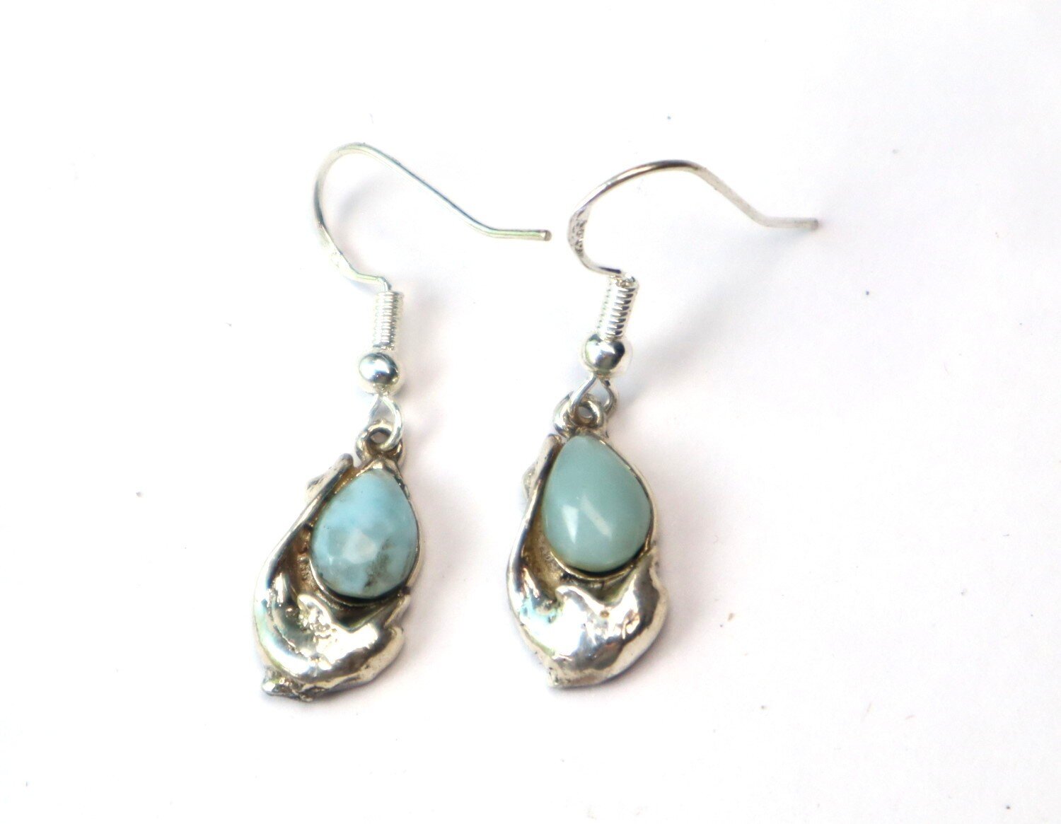 Natural Sky Blue Larimar .925 Sterling Silver Dolphin Earrings 34.0mm – photo 6