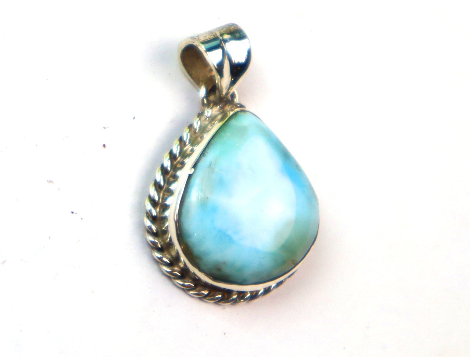 Charming Design Natural Sky Blue Larimar .925 Sterling Silver Pendant 30mm – photo 4